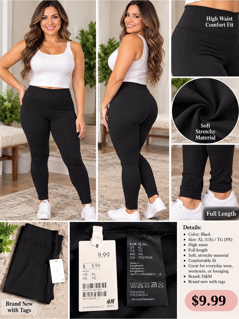 H&M Black High-Waist Full-Length Leggings
